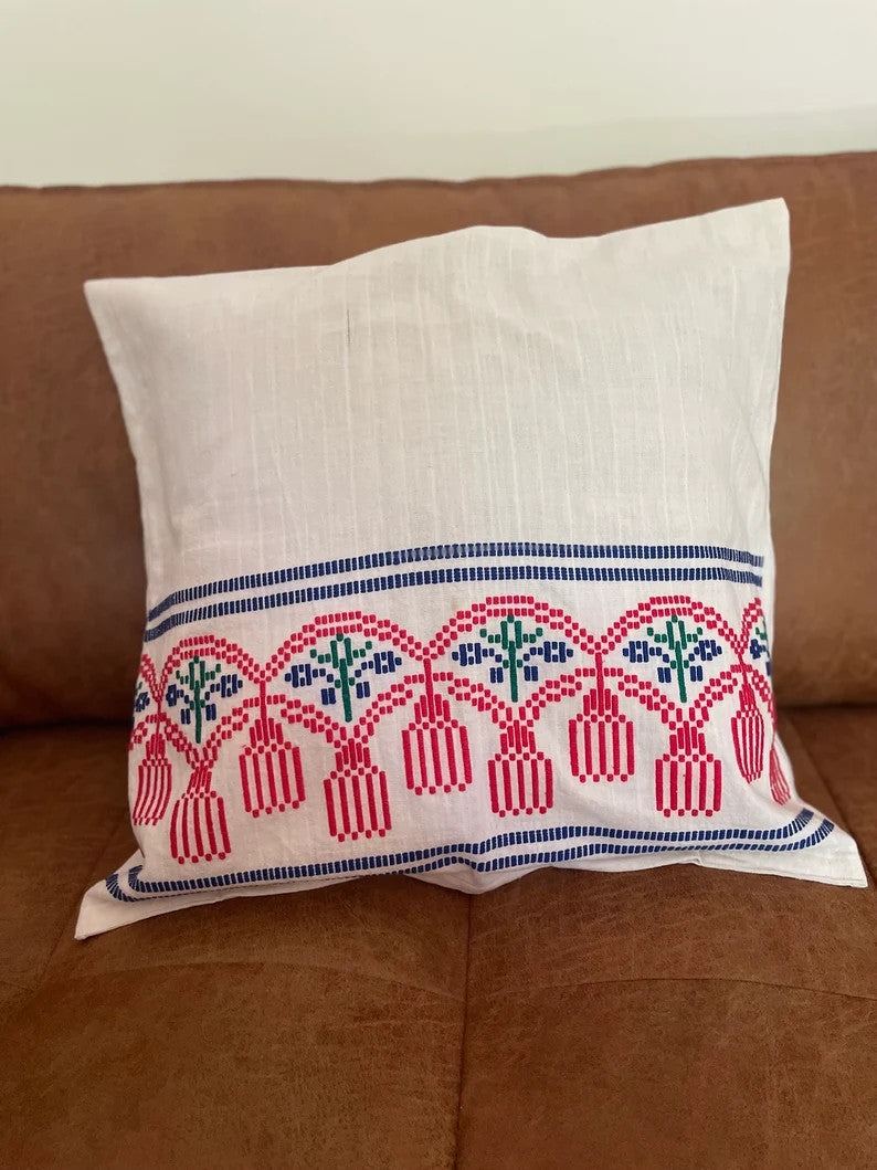 Vintage Handloom Pillow Cover, Rustic Pattern, 50x50 cm