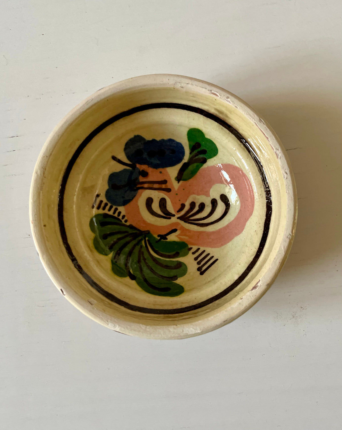 Vintage Romanian Clay Bowl with Rooster, 10 cm, view 7
