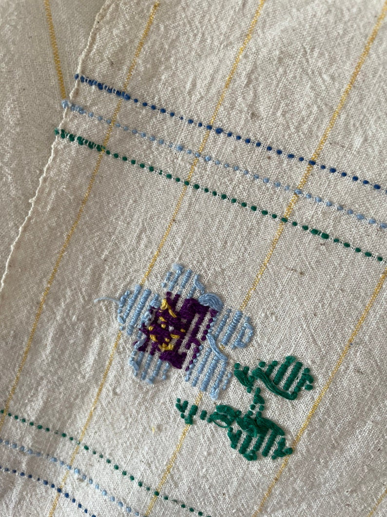 Vintage Romanian Folk Towel, Blue Flowers, 167x47 cm, view 5