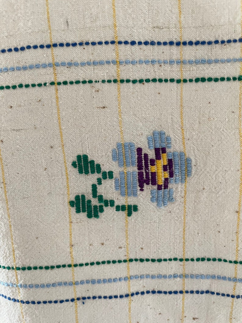 Vintage Romanian Folk Towel, Blue Flowers, 167x47 cm, view 8