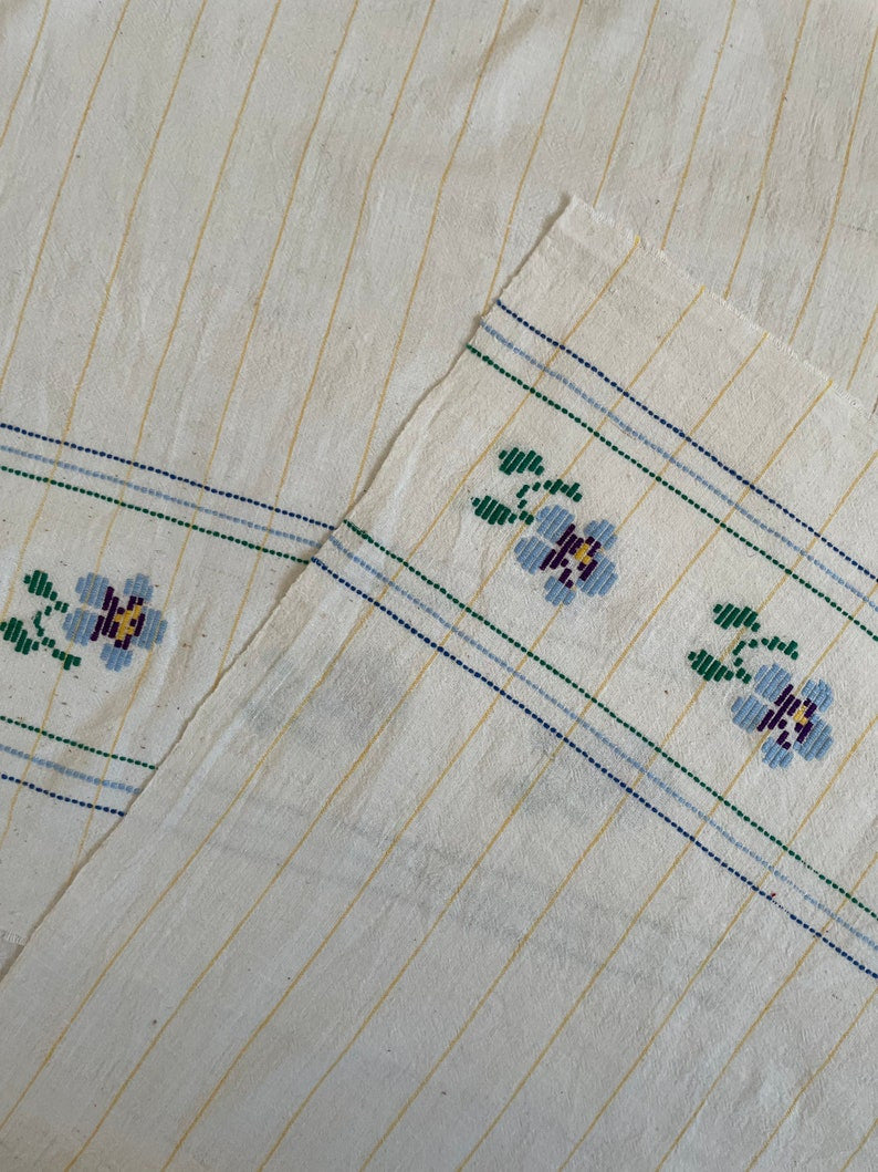 Vintage Romanian Folk Towel, Blue Flowers, 167x47 cm, view 9