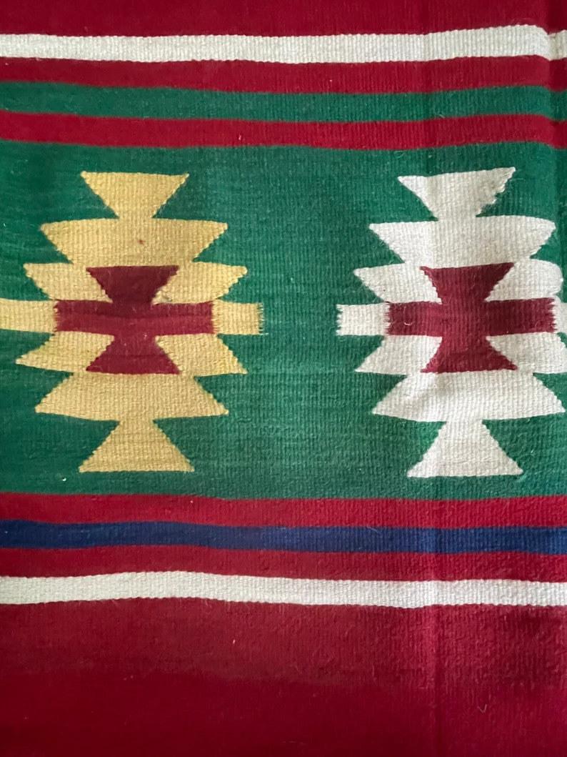 Vintage Red Geometric Romanian Kilim Rug, 232x152 cm, view 9