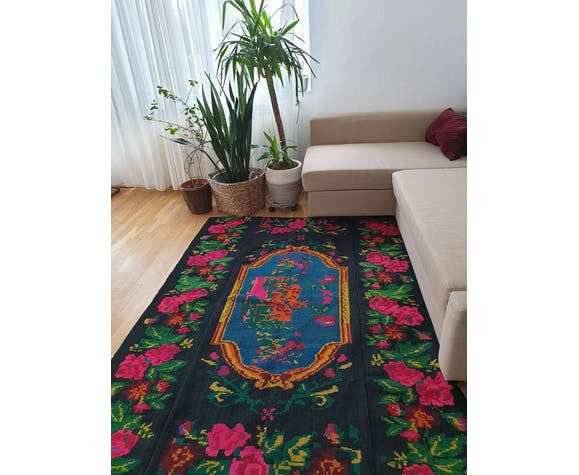 Vintage Romanian Rug with Deer, 205x155 cm, view 4