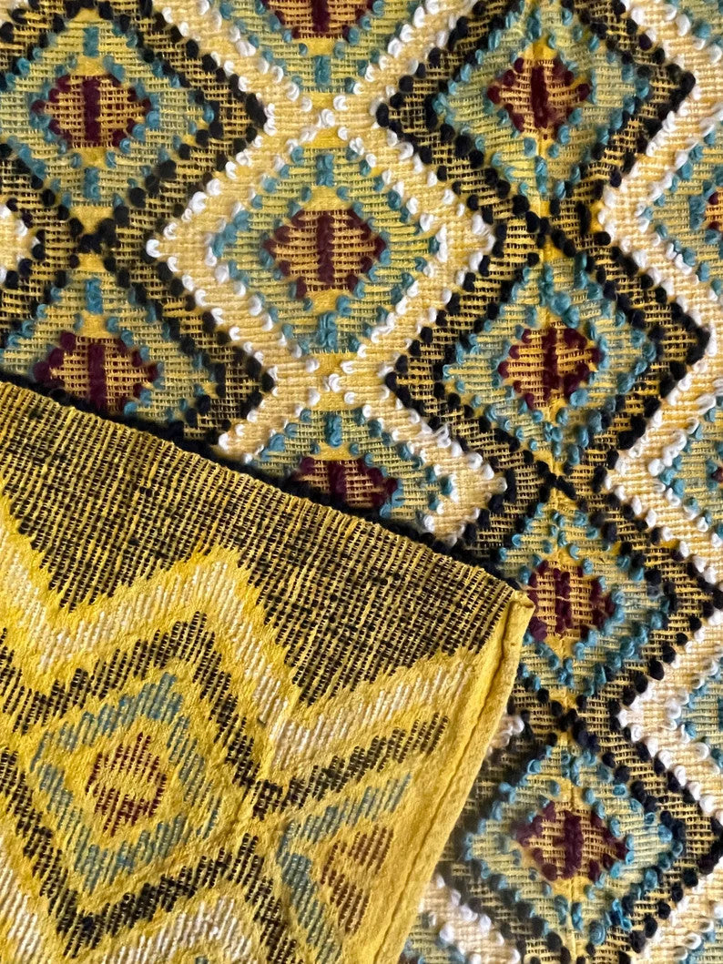 Vintage Yellow Geometric Romanian Rug, 202x142 cm, view 6