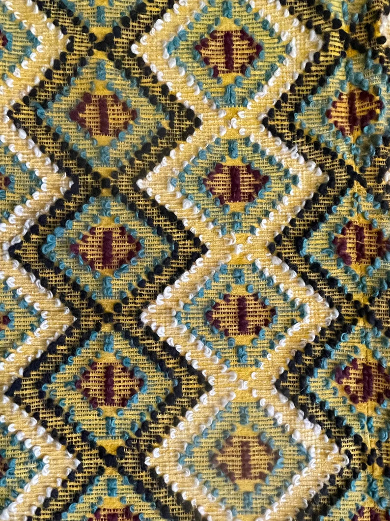 Vintage Yellow Geometric Romanian Rug, 202x142 cm, view 9