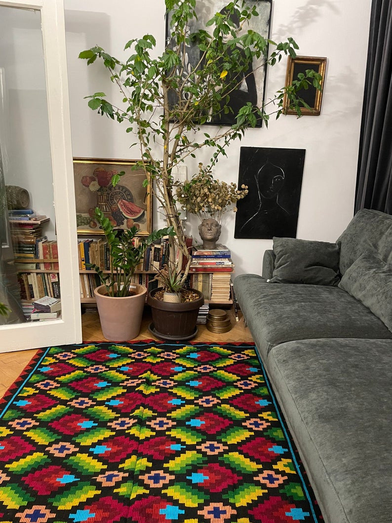 Vintage Geometric Romanian Rug, 238x144 cm, view 7