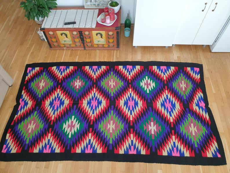 Vintage Romanian Wool Bedspread or Rug, 260x144 cm, view 2