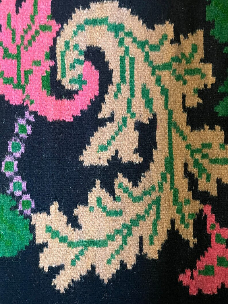 Vintage Brown Floral Romanian Wool Kilim Rug, 203x162 cm, view 9
