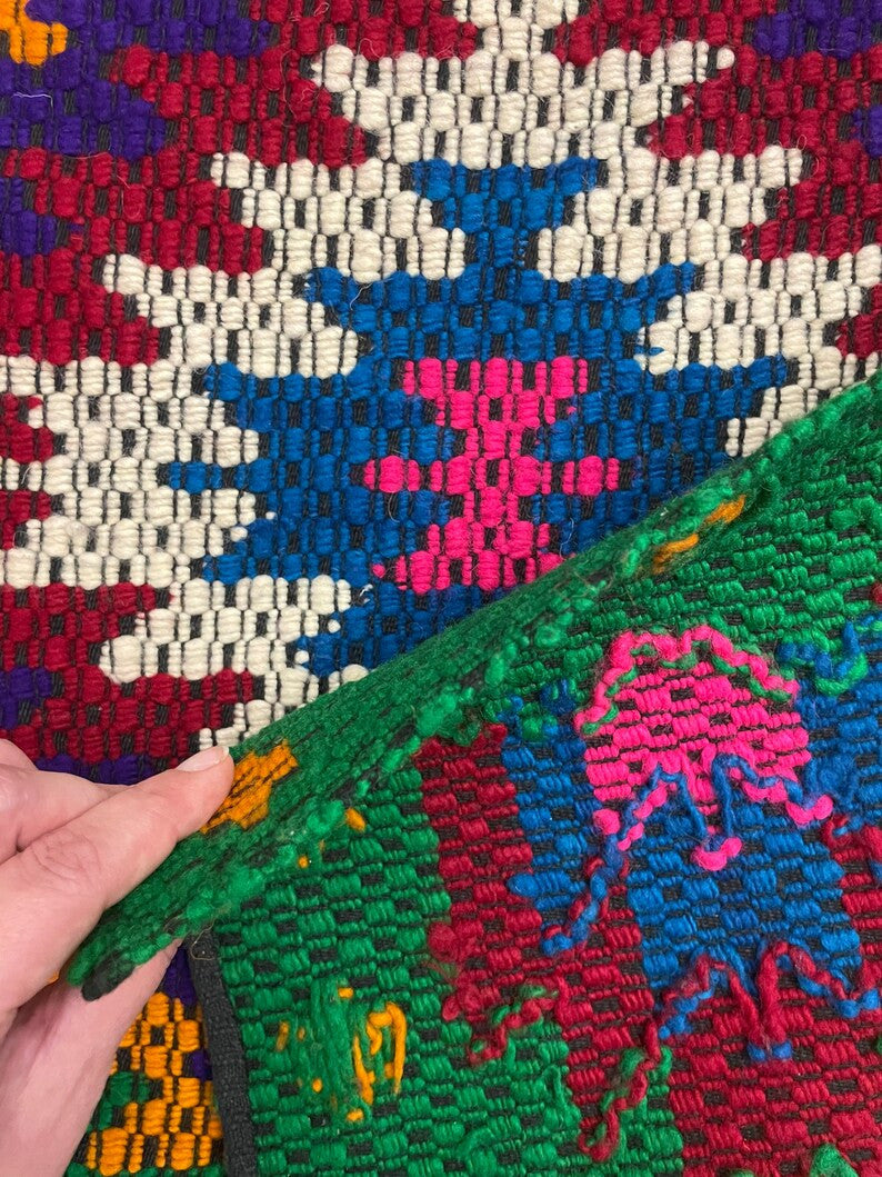 Vintage Geometric Romanian Wool Kilim Rug, 228x146 cm, view 7