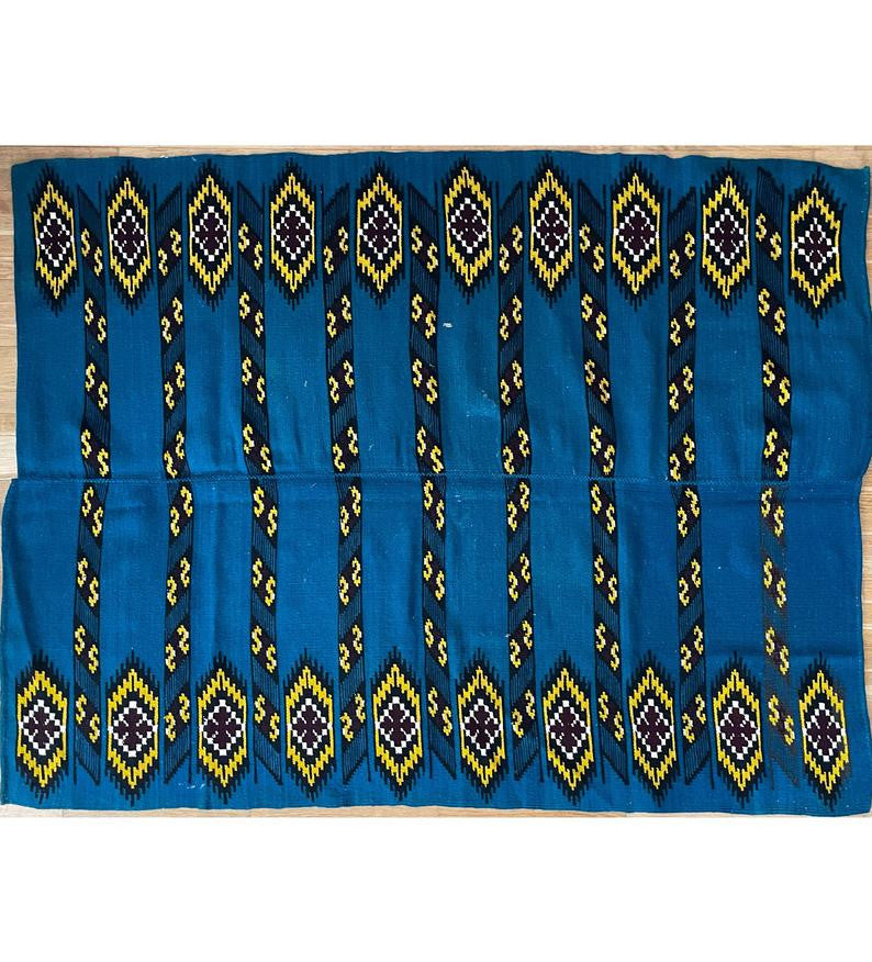 Vintage Blue & Yellow Romanian Wool Rug, 183x140 cm