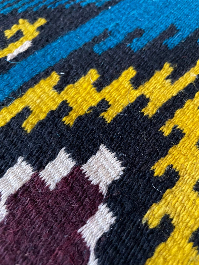 Vintage Blue & Yellow Romanian Wool Rug, 183x140 cm, view 7