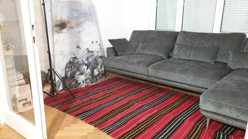 Vintage Burgundy Romanian Wool Rug, 220x150 cm