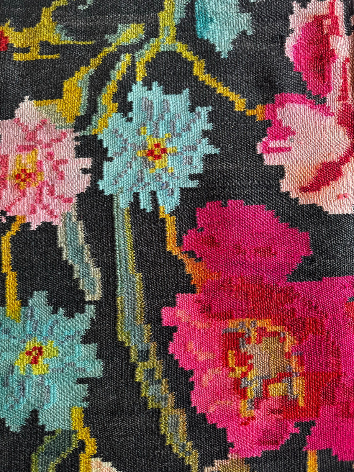 Vintage Black Floral Romanian Wool Rug, 290x180 cm, view 6
