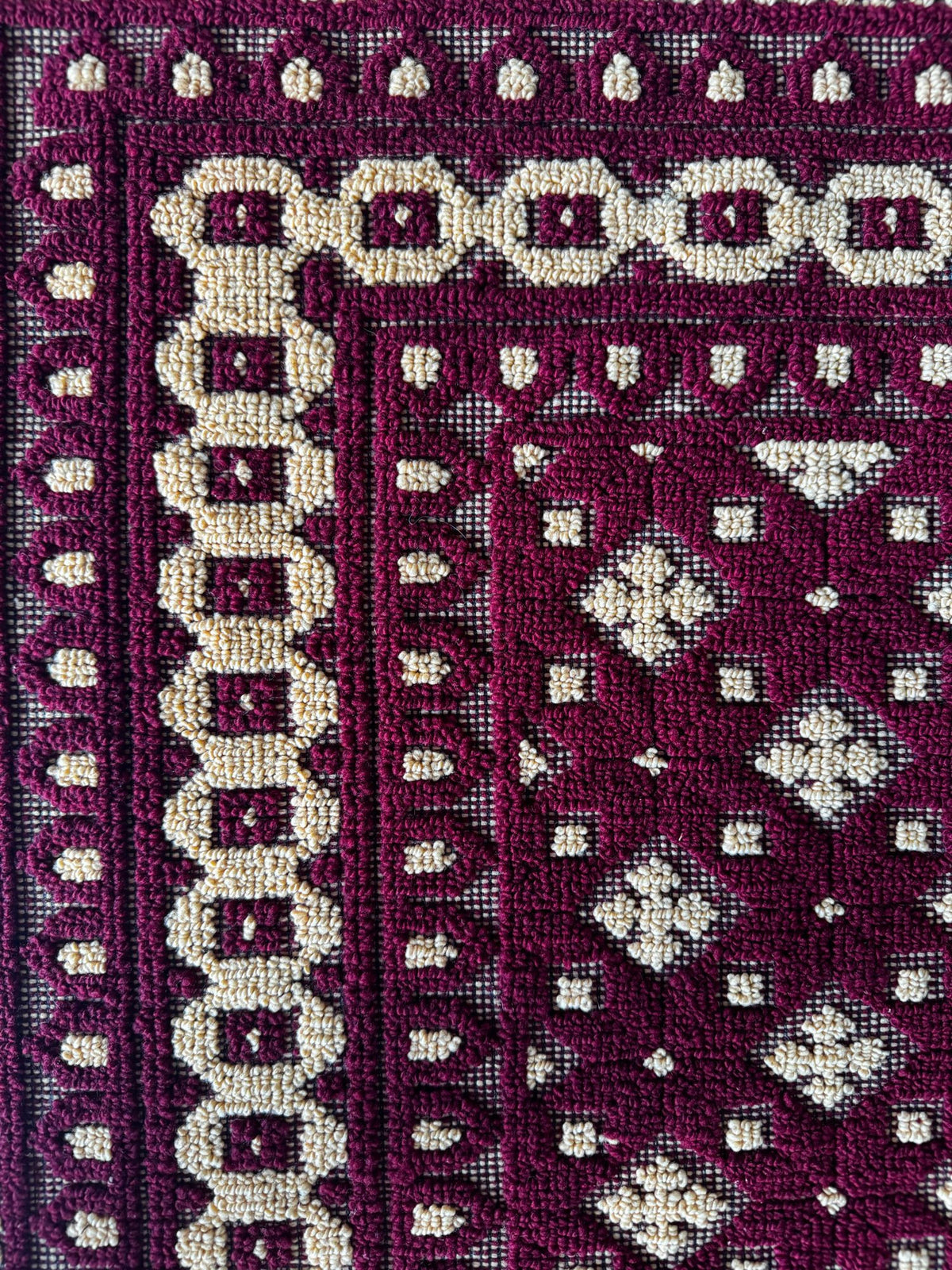 Vintage Beige Geometric Romanian Wool Rug, 200x175 cm, view 6