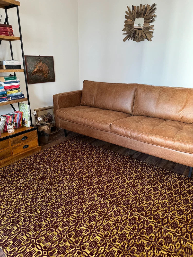 Vintage Brown Geometric Romanian Wool Rug, 205x166 cm, view 2