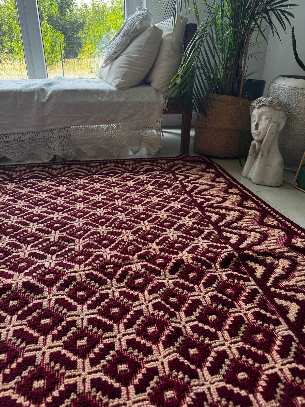 Vintage Beige Geometric Romanian Wool Rug, 220x180 cm, view 11