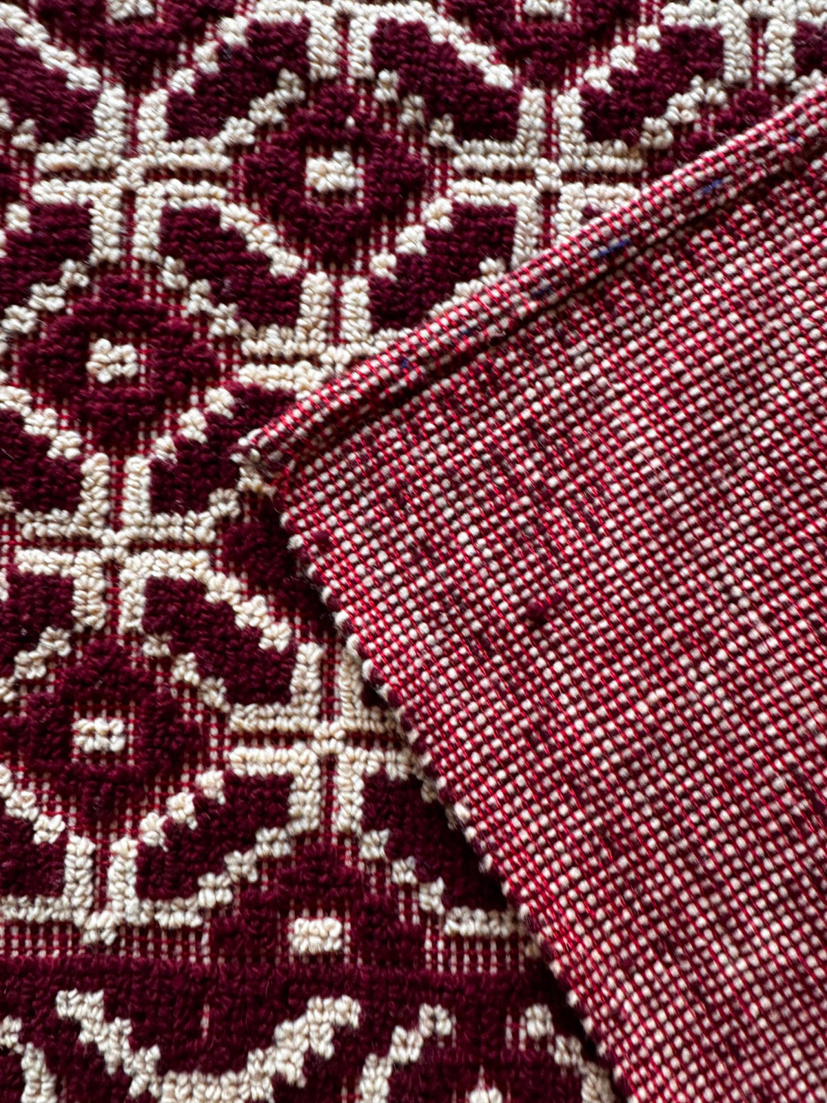 Vintage Beige Geometric Romanian Wool Rug, 220x180 cm, view 9
