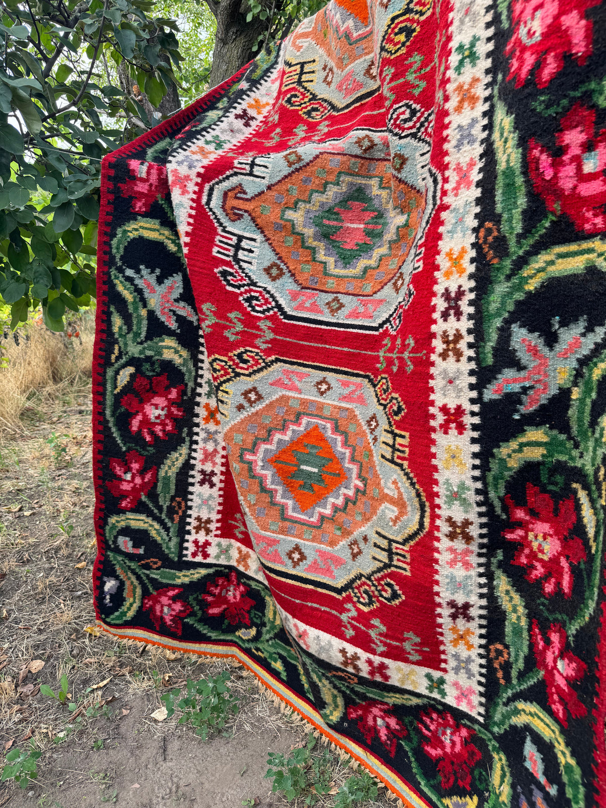 Vintage Geometric Romanian Wool Rug, 230x130 cm, view 2