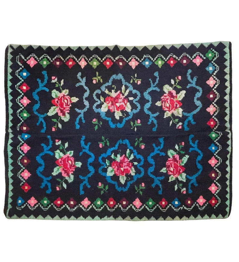 Vintage Pink Floral Romanian Wool Rug, 174x157 cm