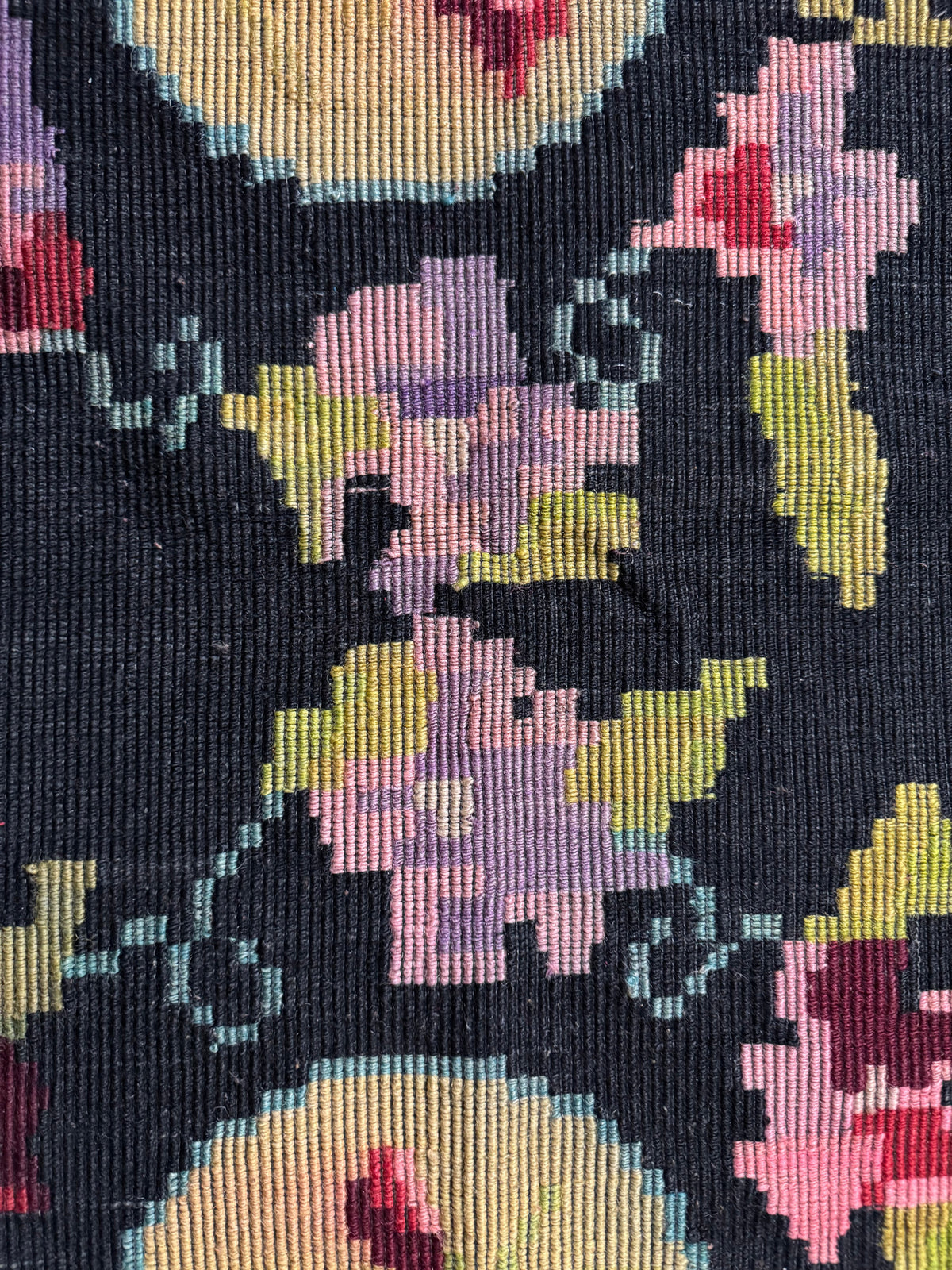 Vintage Black Floral Romanian Wool Rug, 221x142 cm, view 9