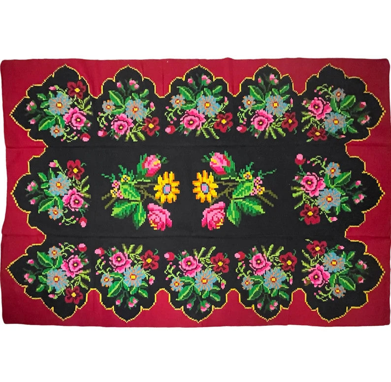 Vintage Blue Floral Romanian Wool Rug, 294x180 cm