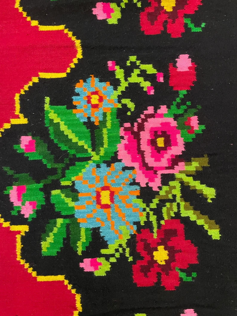 Vintage Blue Floral Romanian Wool Rug, 294x180 cm, view 2