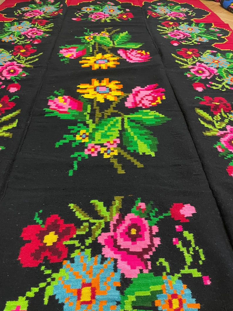 Vintage Blue Floral Romanian Wool Rug, 294x180 cm, view 5
