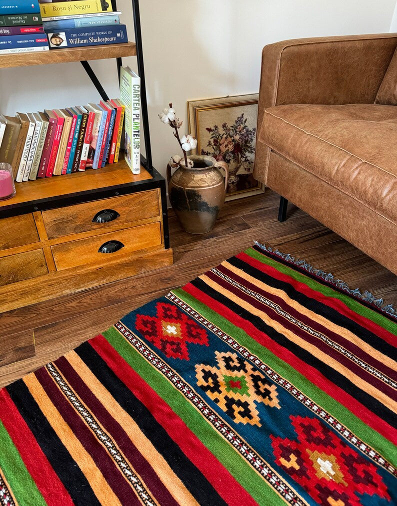 Vintage Striped Romanian Wool Rug, 230x160 cm, view 4