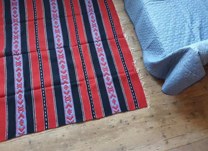Vintage Red Striped Romanian Wool Rug, 230x160 cm, view 3