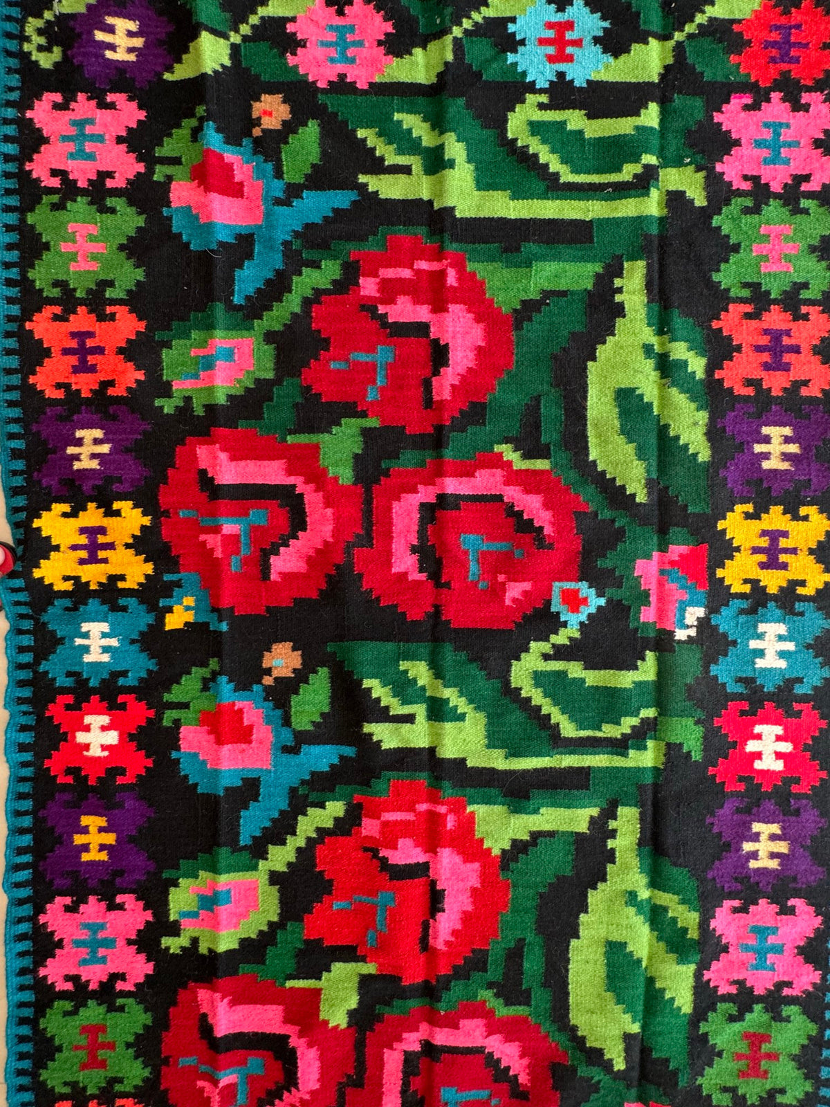 Vintage Black Floral Romanian Wool Runner Rug, 263x115 cm, view 5