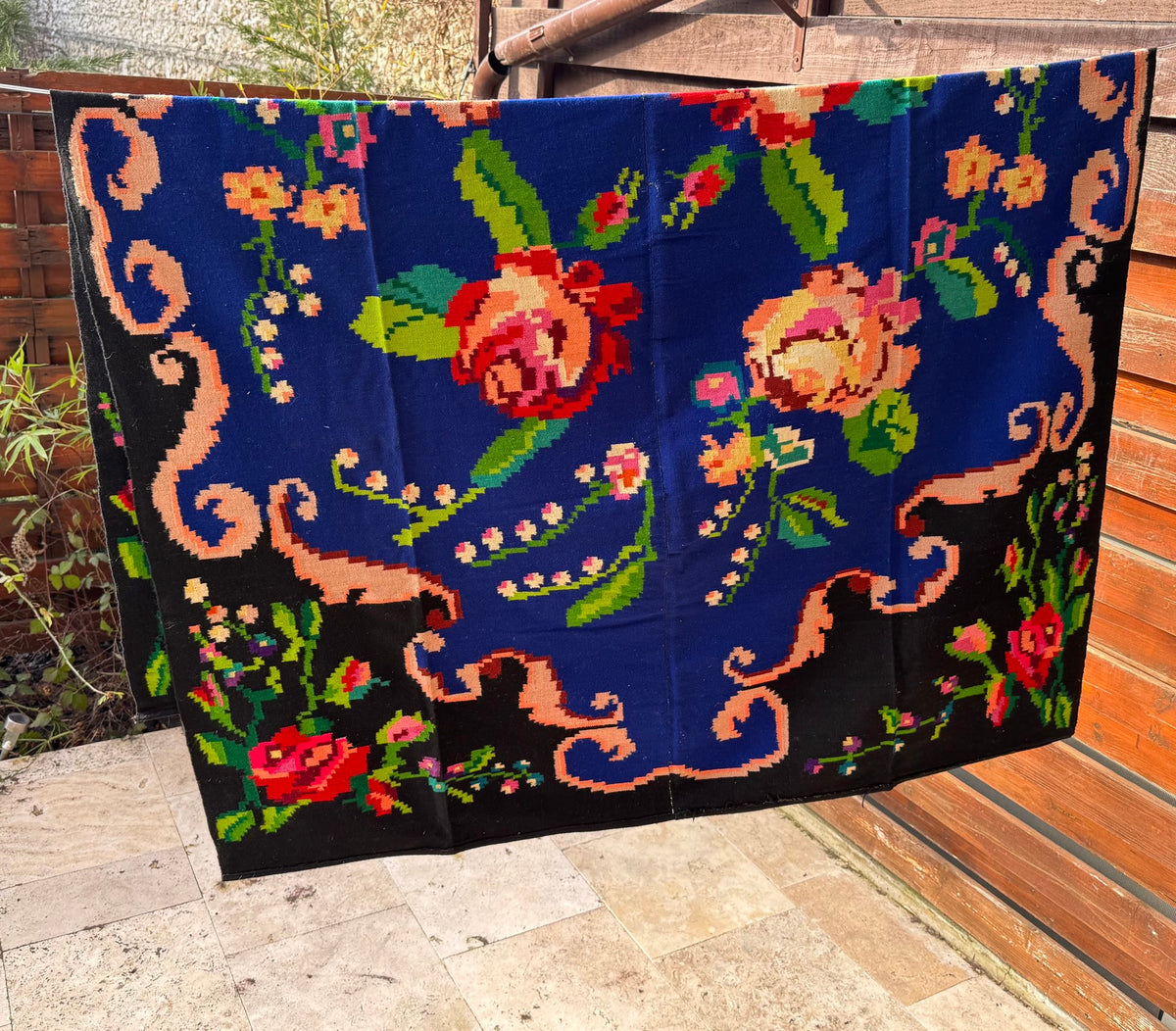 Vintage Blue Floral Transylvanian Wool Rug, 200x145 cm, view 15