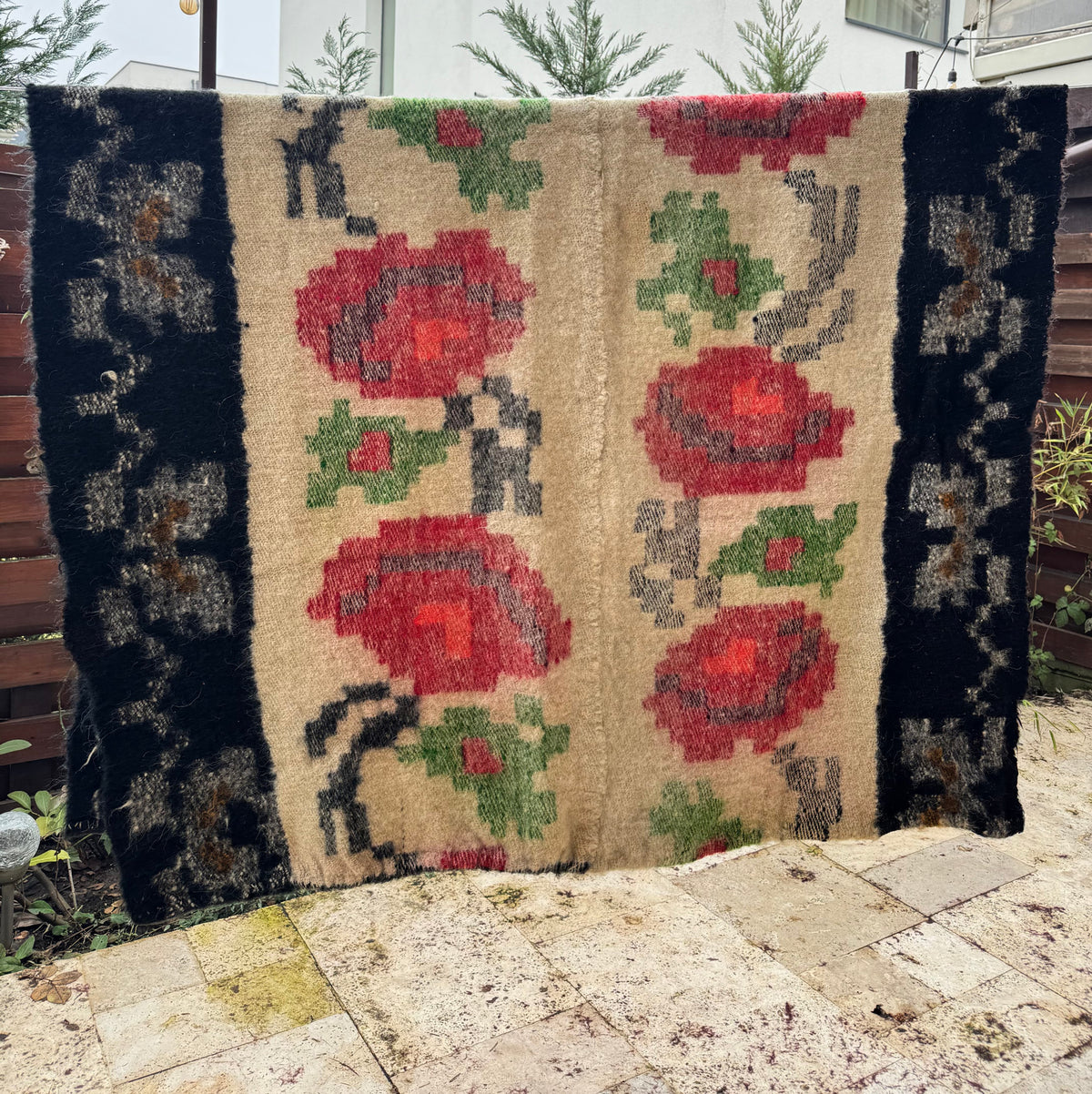 Vintage Floral Maramureș Wool Cerga Bedspread, 225x147 cm, view 10
