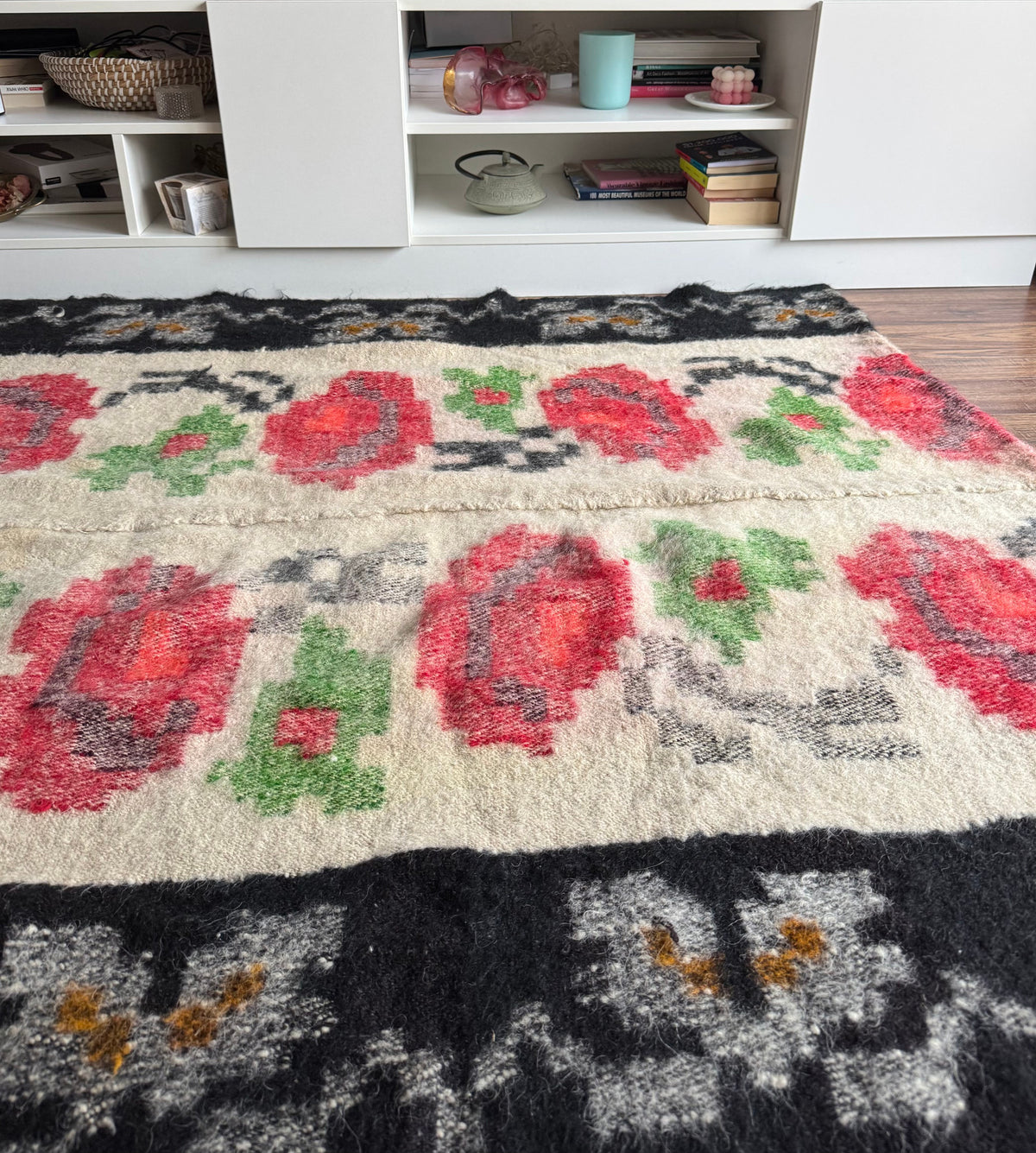 Vintage Floral Maramureș Wool Cerga Bedspread, 225x147 cm, view 3