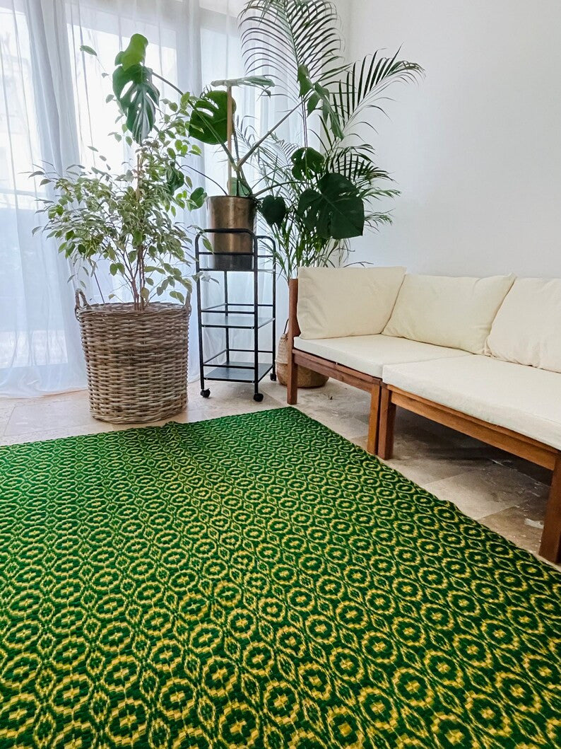 Vintage Green Geometric Romanian Wool Rug, 208x128 cm, view 5