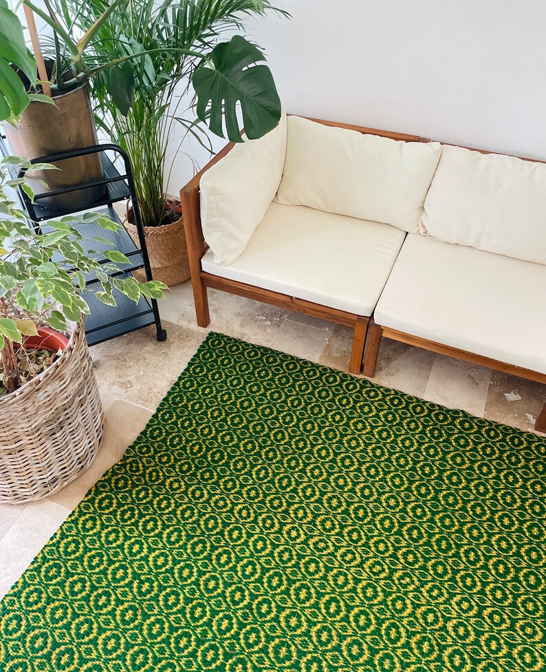 Vintage Green Geometric Romanian Wool Rug, 208x128 cm, view 7