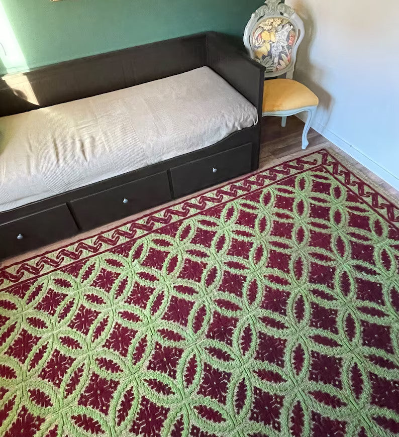 Vintage Green Geometric Romanian Wool Rug, 290x180 cm, view 3