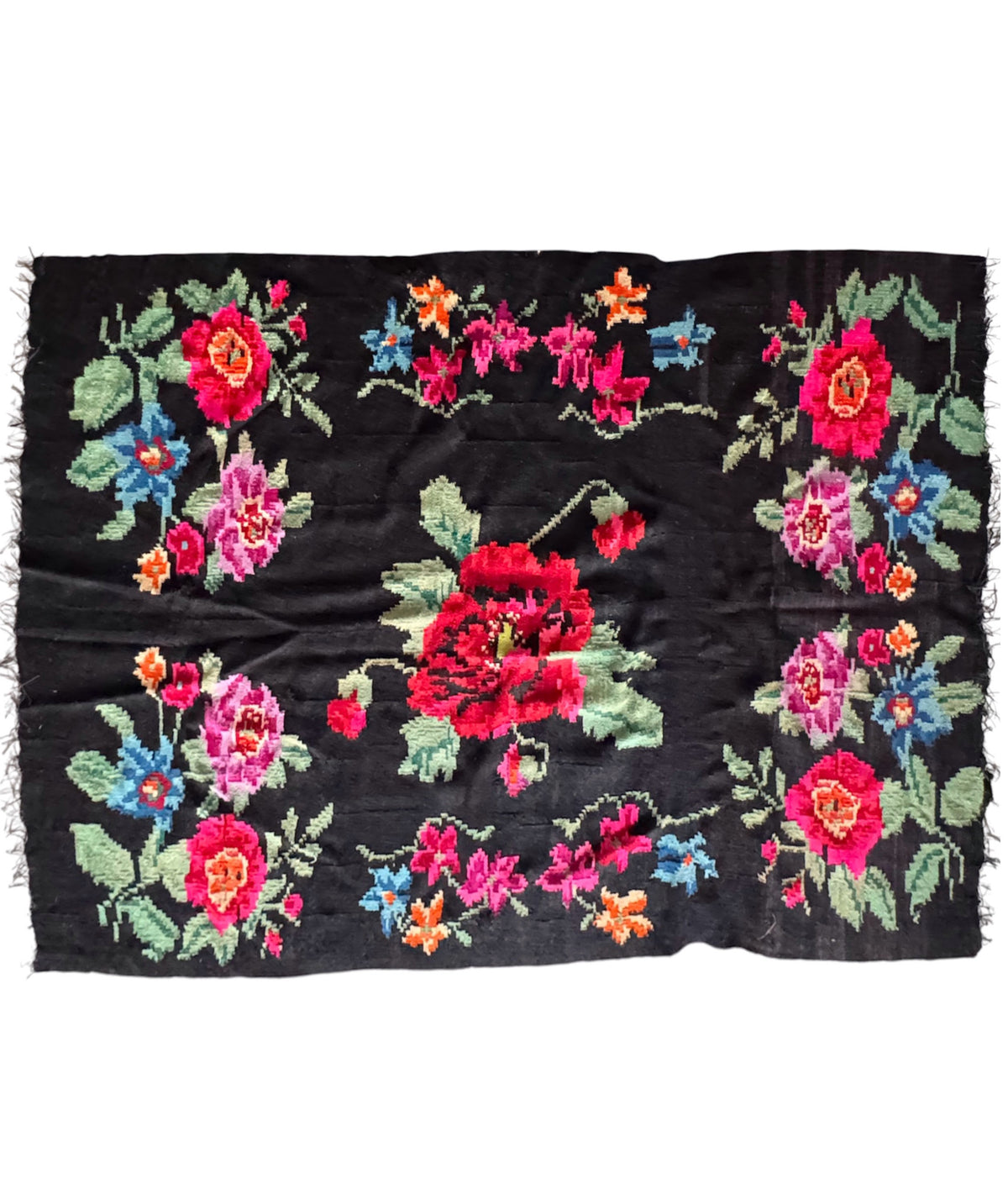 Vintage Black Floral Maramureș Wool Rug, 205x150 cm