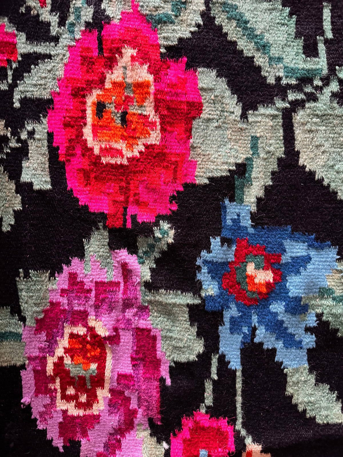 Vintage Black Floral Maramureș Wool Rug, 205x150 cm, view 7