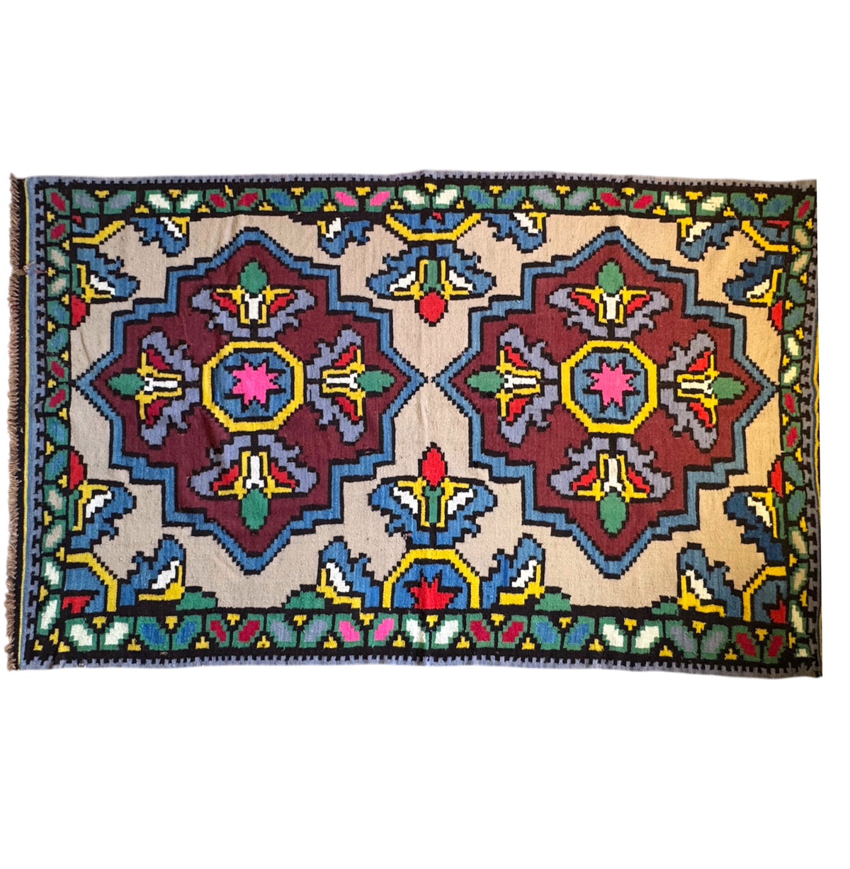 Vintage Geometric Romanian Wool Kilim Runner, 248x136 cm