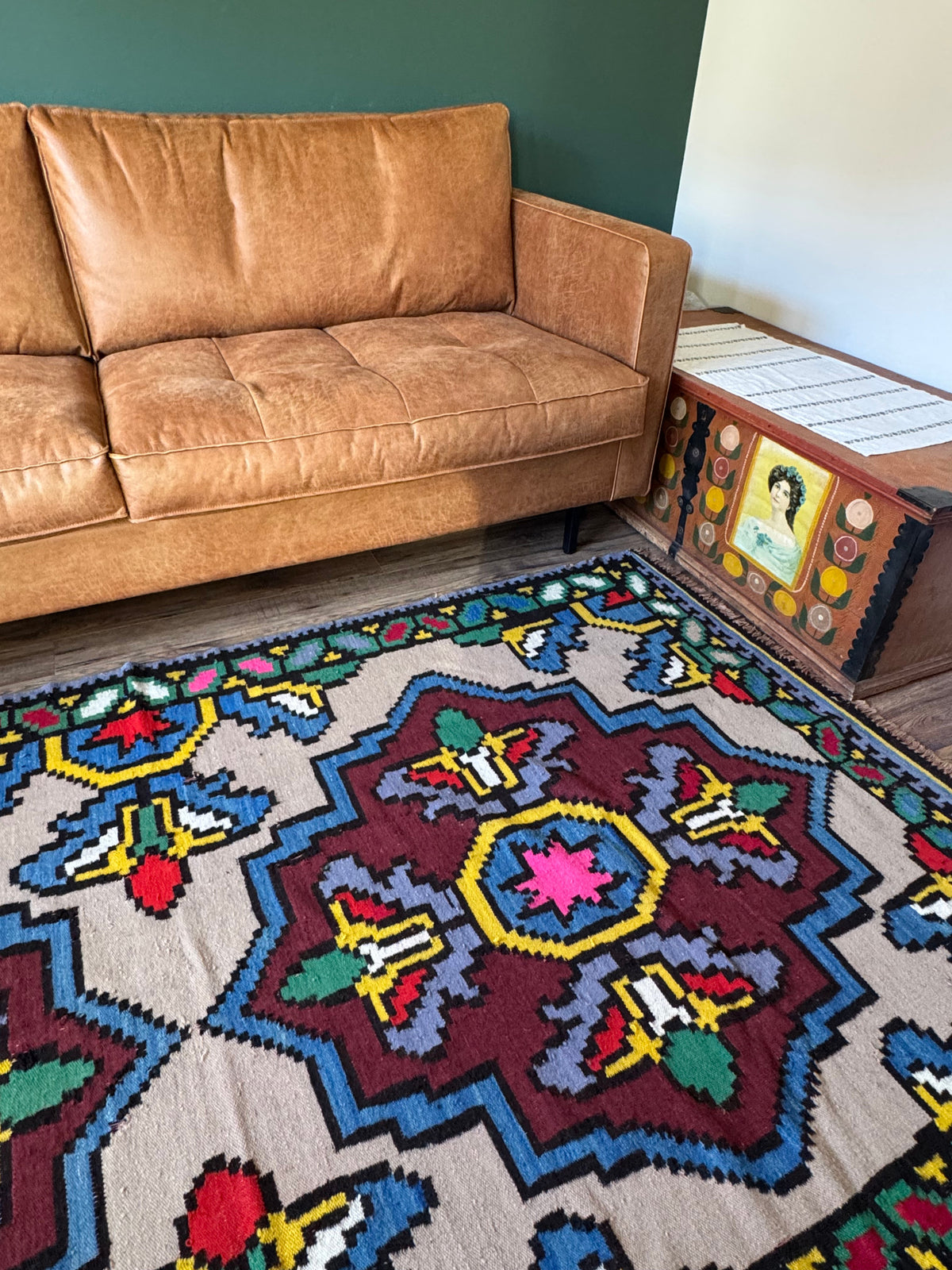 Vintage Geometric Romanian Wool Kilim Runner, 248x136 cm, view 11