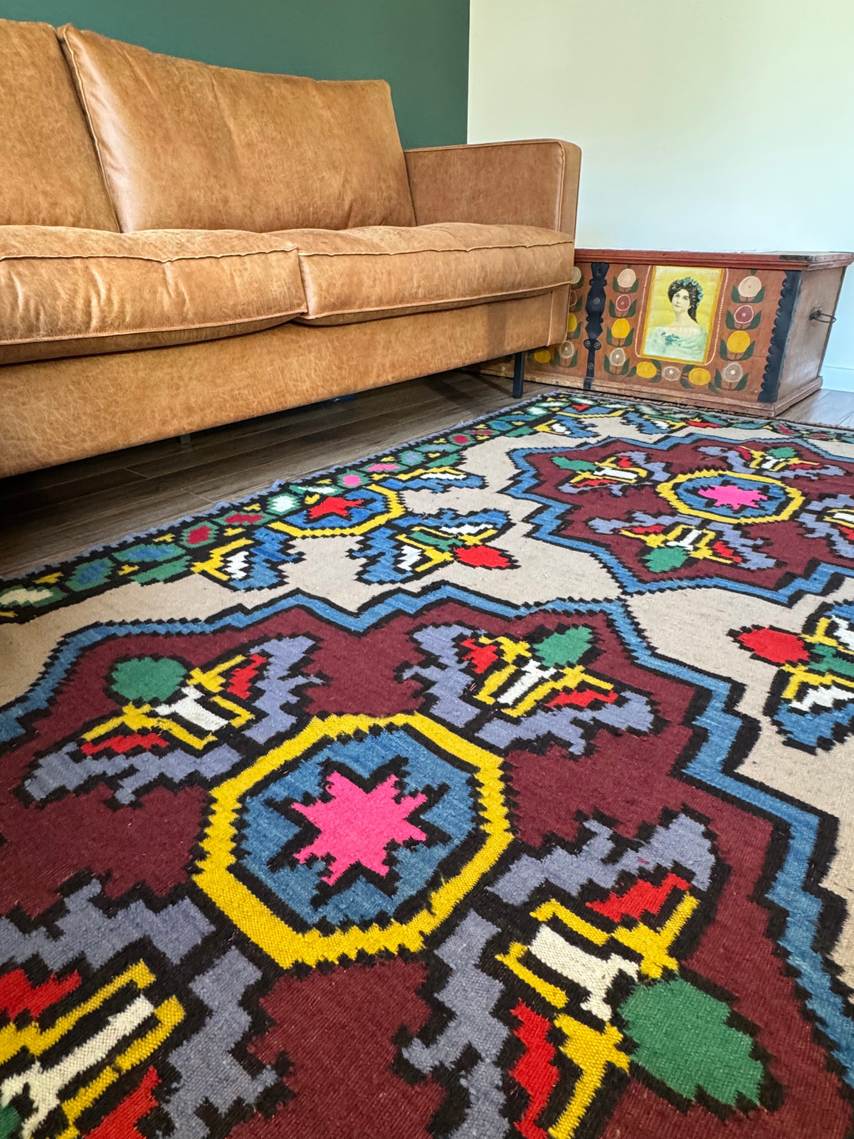 Vintage Geometric Romanian Wool Kilim Runner, 248x136 cm, view 2
