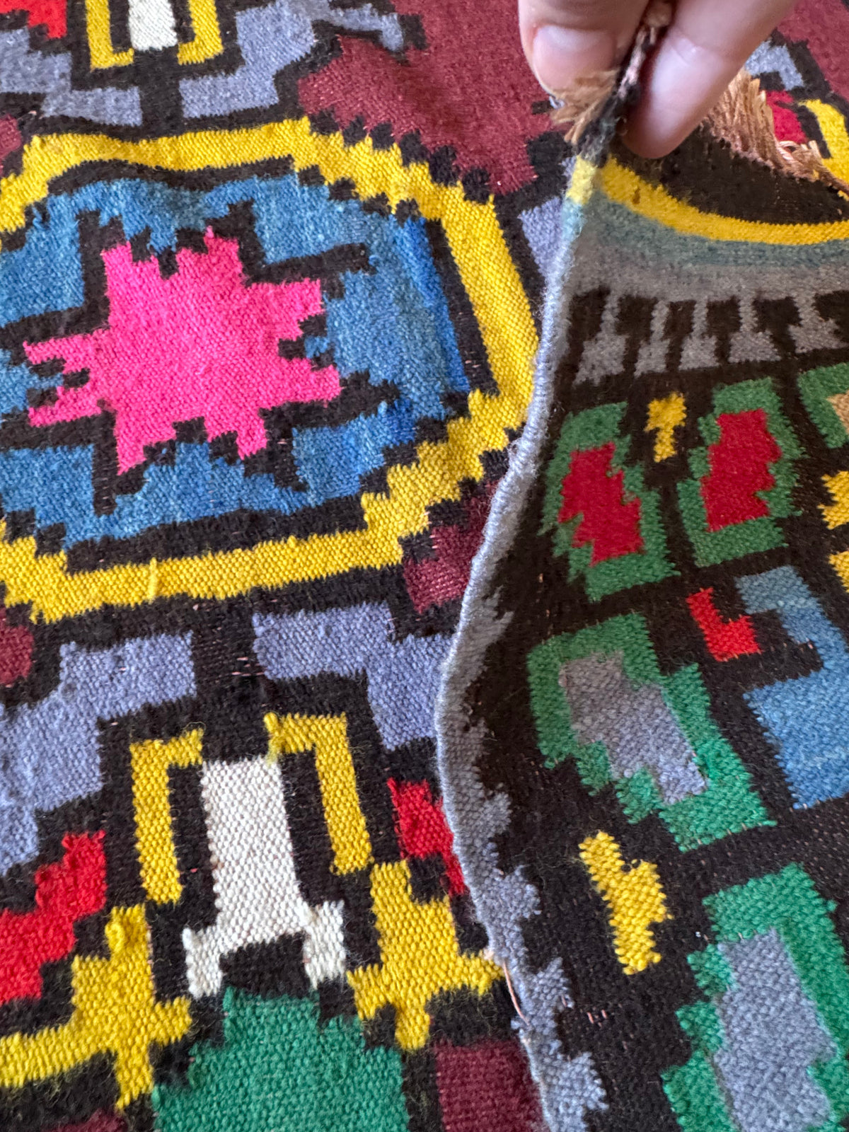 Vintage Geometric Romanian Wool Kilim Runner, 248x136 cm, view 5