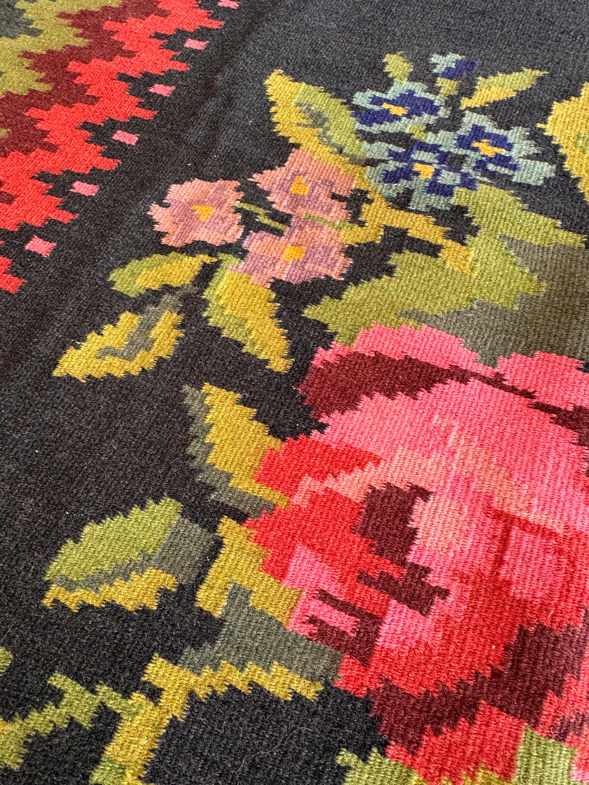 Vintage Green Floral Bessarabian Wool Rug, 245x140 cm, view 4