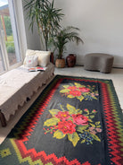 Vintage Green Floral Bessarabian Wool Rug, 245x140 cm, view 7