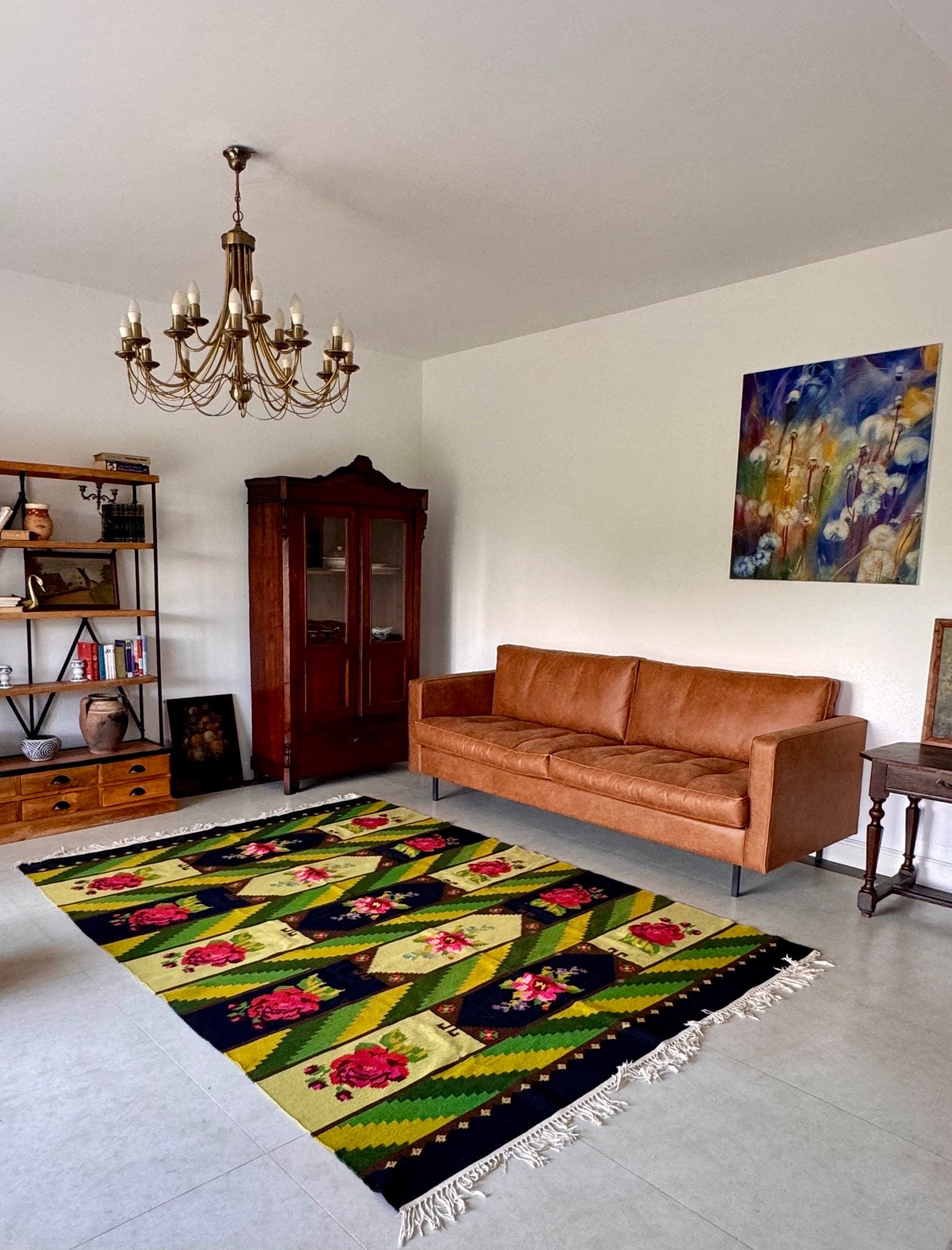 Vintage Green Floral Bessarabian Wool Rug, 300x200 cm, view 14