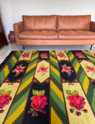 Vintage Green Floral Bessarabian Wool Rug, 300x200 cm, view 5