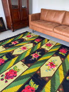 Vintage Green Floral Bessarabian Wool Rug, 300x200 cm, view 6