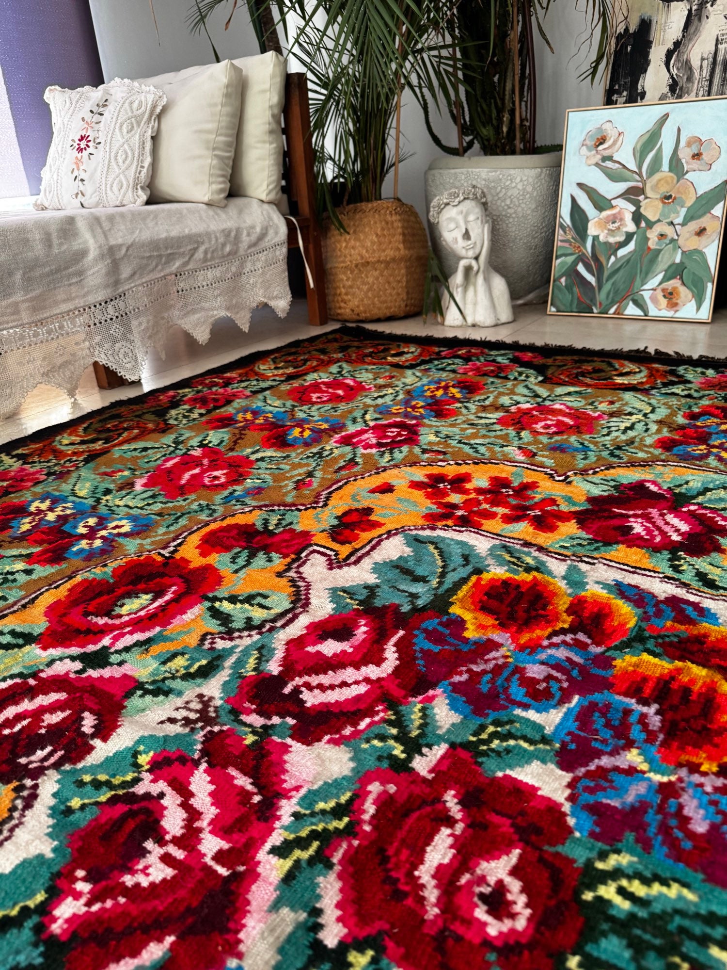 Handwoven Floral Bessarabian Wool Rug, 250x210 cm, view 13