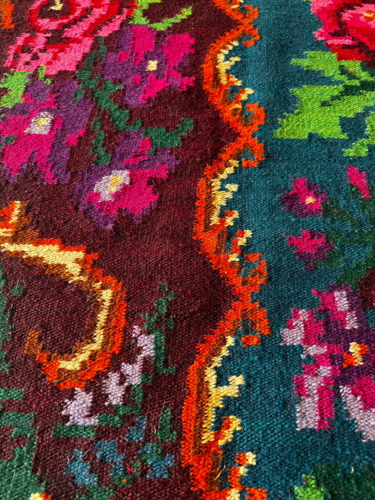 Handwoven Blue Floral Bessarabian Wool Rug, 335x175 cm, view 11