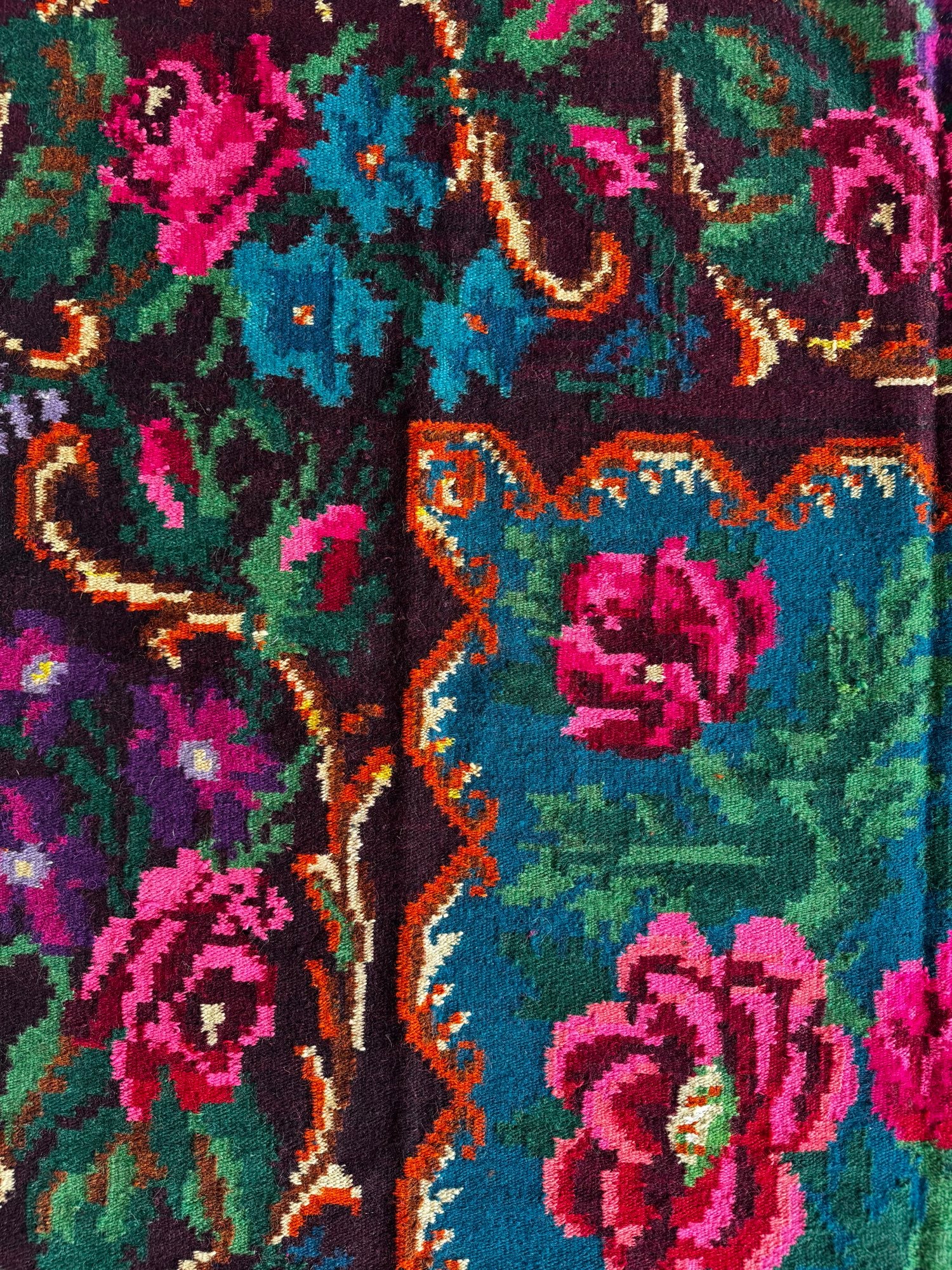 Handwoven Blue Floral Bessarabian Wool Rug, 335x175 cm, view 13